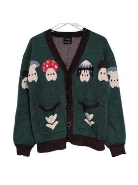 Abi Toads Steady Hands Toad Mushling Cardigan Mens Size S/M Green Mushroom Knit